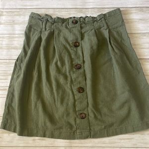 Fall Creek medium olive green skirt with faux brown buttons